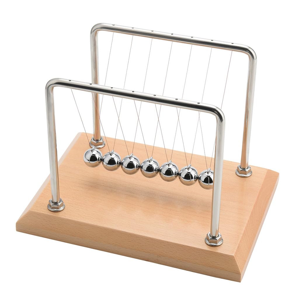 CERROPI Large Newton's Cradle Pendulum – 7 Balls | 50s+ Swing | Beech Base