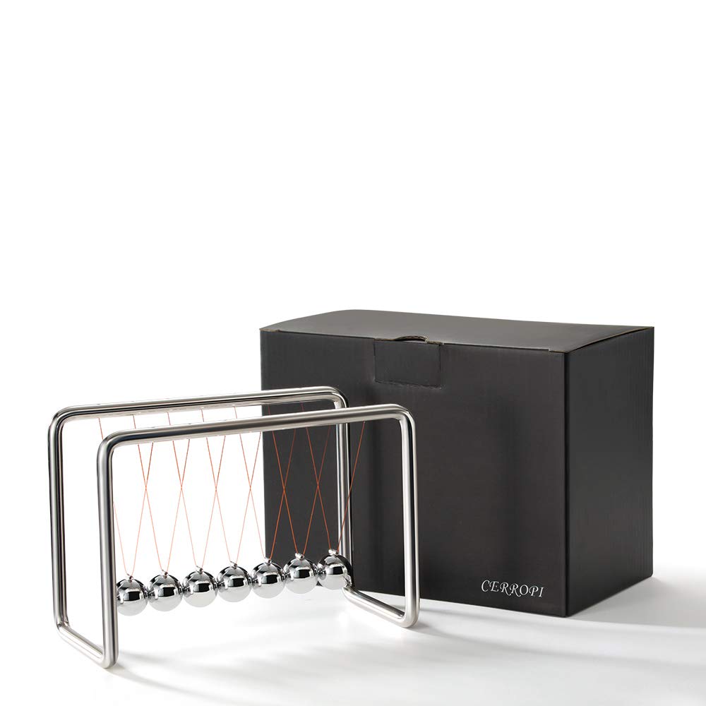 CERROPI Newtons Cradle Pendulum with 7 Balls | 30+ Sec Swing Time – Desk Toys & Office Gadgets