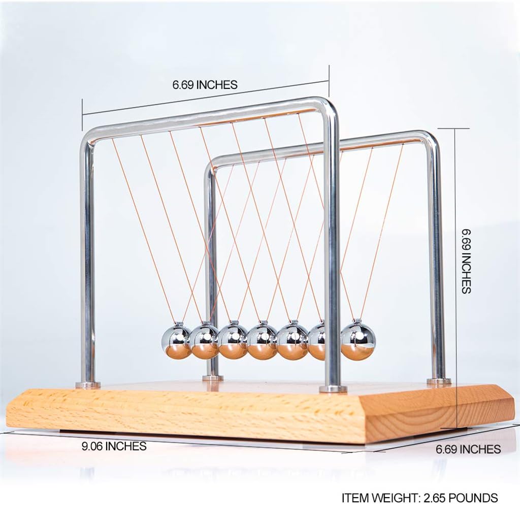 CERROPI Large Newton's Cradle Pendulum – 7 Balls | 50s+ Swing | Beech Base
