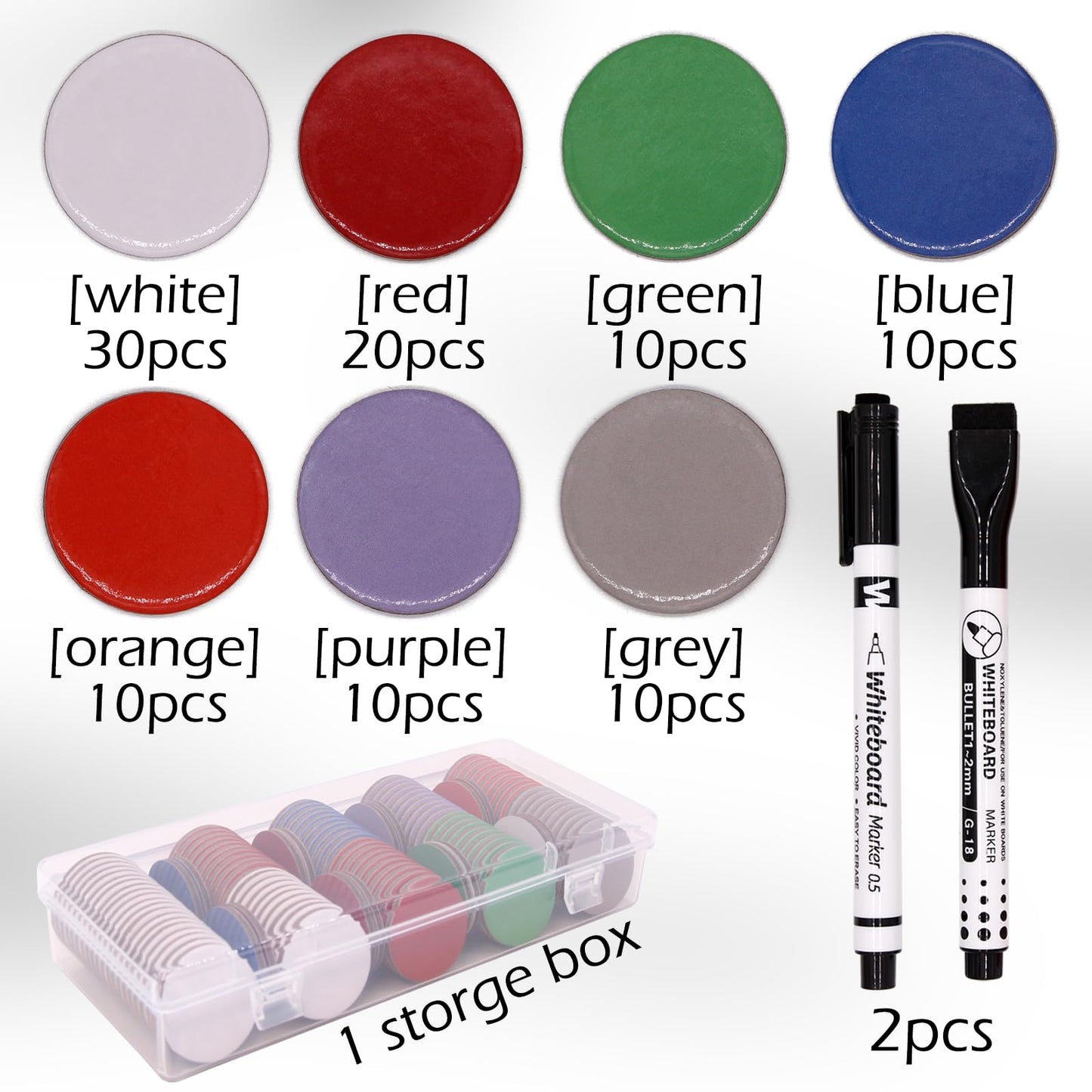 Certihiamken Dry Erase Tokens (100) – Colorful 1-Inch Counters with 2 Pens for DND, MTG & RPGs