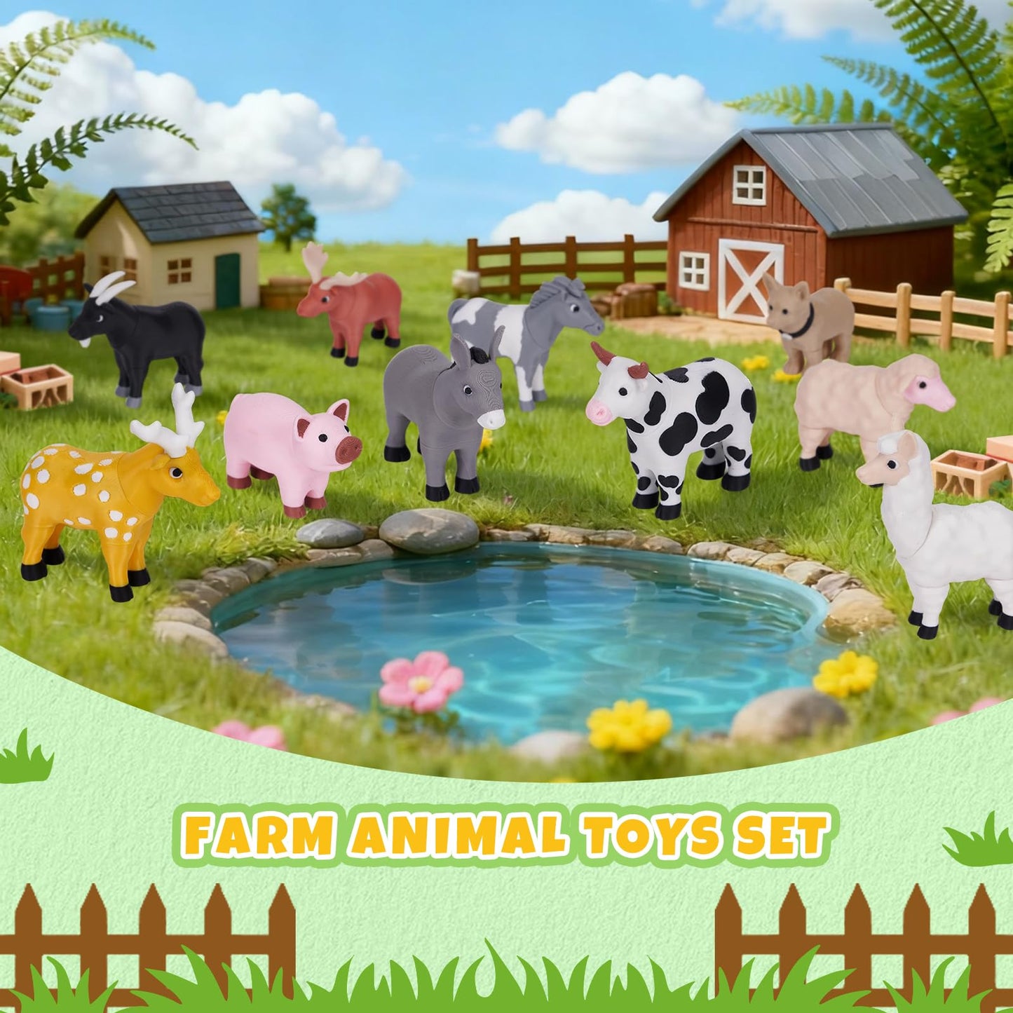 Cessfle 40-Piece Magnetic Farm Animals Toys Set | Educational 3D Printed Animals for Kids