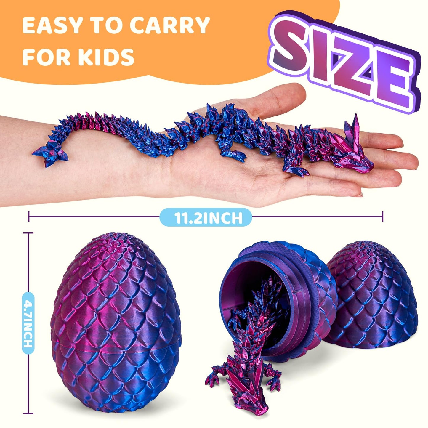 Cessfle 12-inch Prefilled Easter Dragon Eggs with 3D-Printed Dragons Inside | Articulated Crystal Fidget Toy
