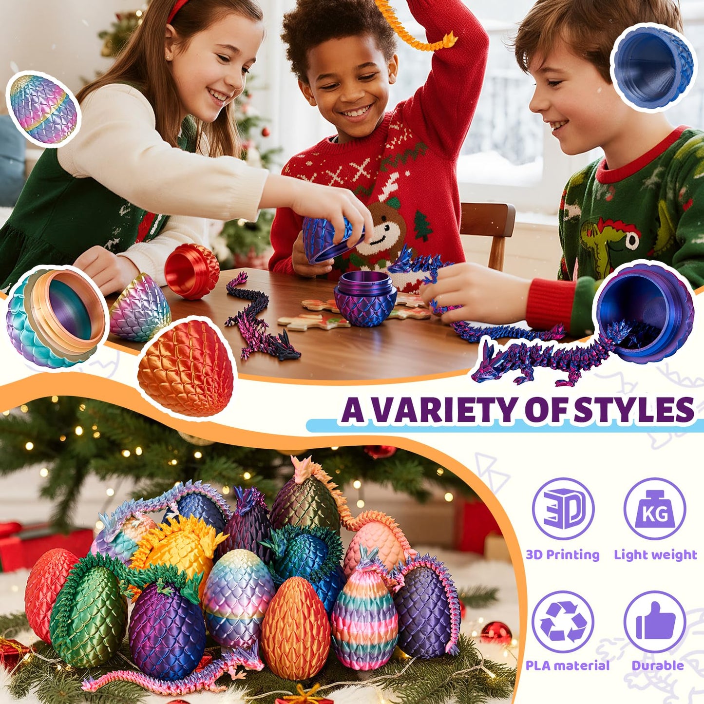 Cessfle 12-inch Prefilled Easter Dragon Eggs with 3D-Printed Dragons Inside | Articulated Crystal Fidget Toy