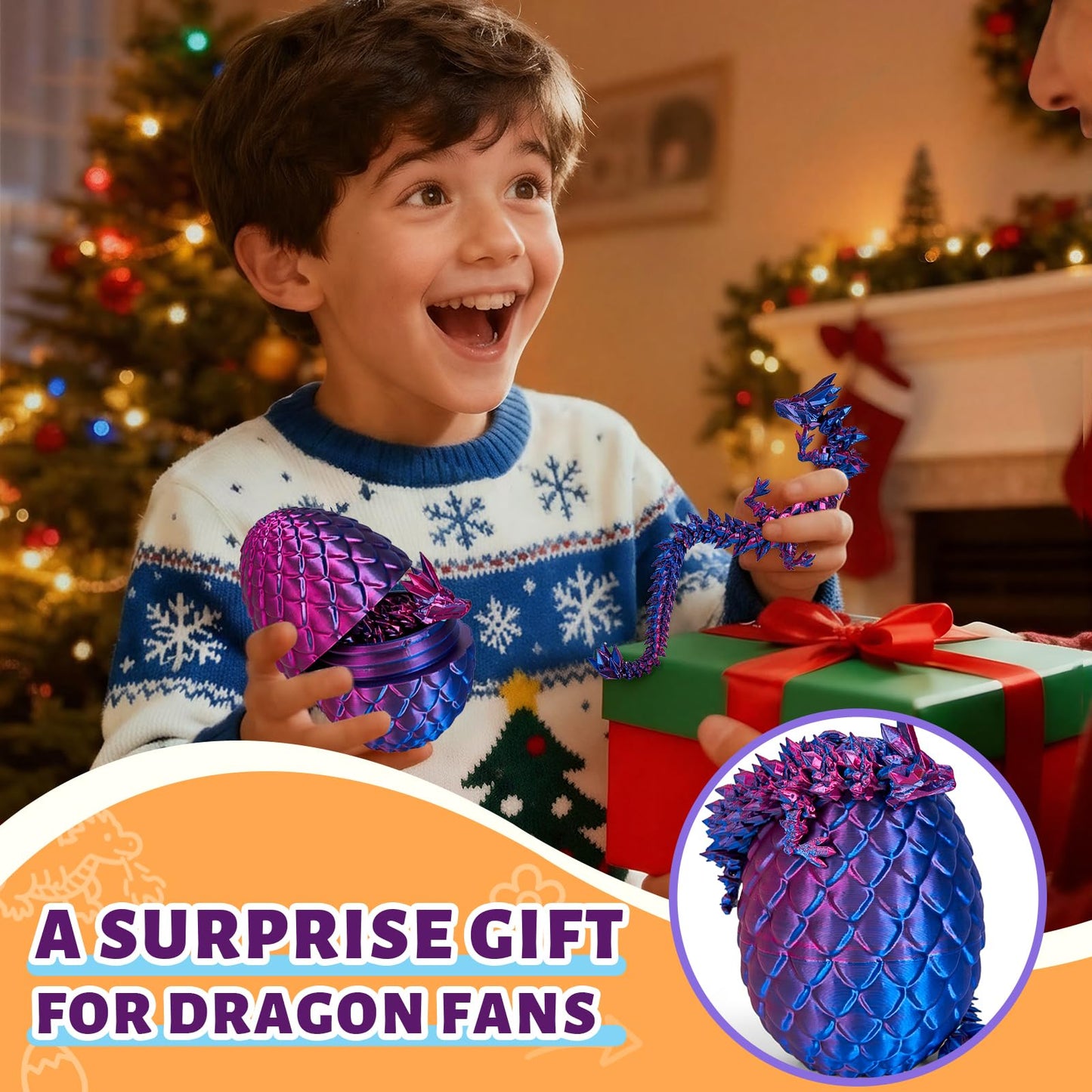 Cessfle 12-inch Prefilled Easter Dragon Eggs with 3D-Printed Dragons Inside | Articulated Crystal Fidget Toy