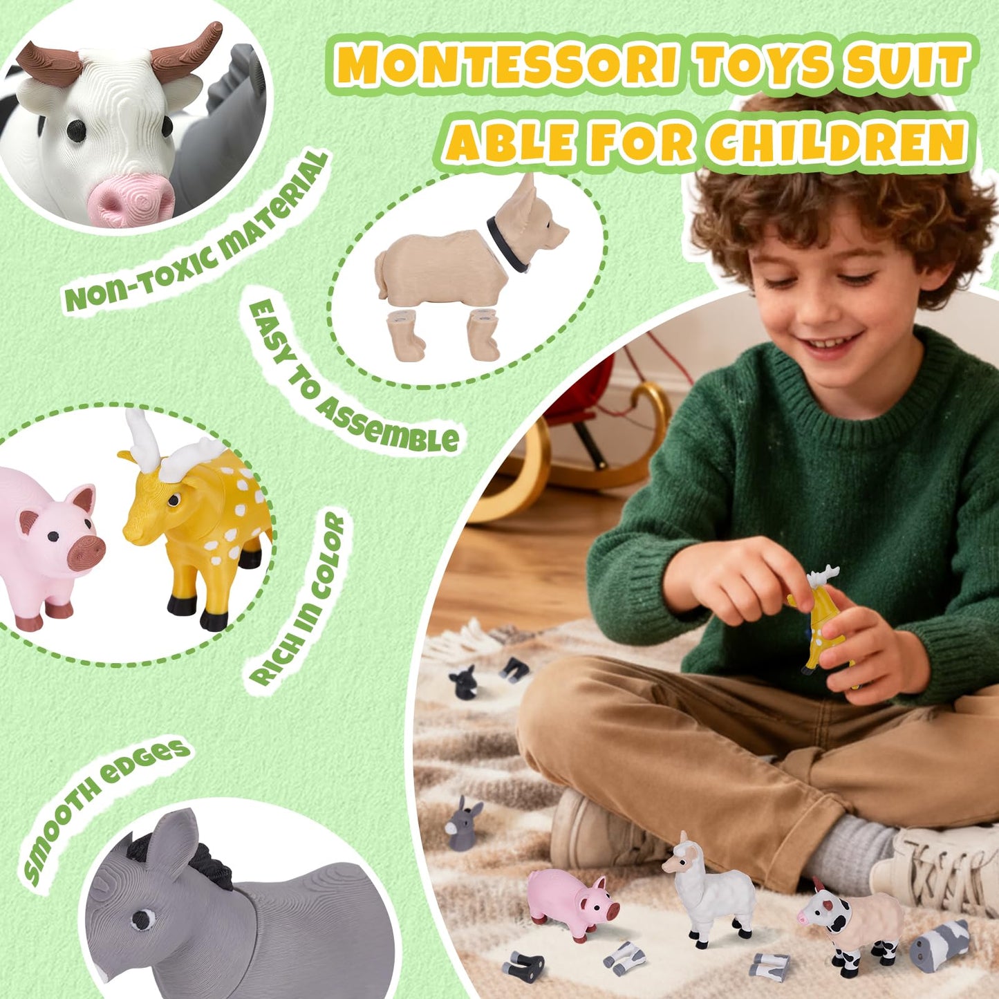 Cessfle 40-Piece Magnetic Farm Animals Toys Set | Educational 3D Printed Animals for Kids