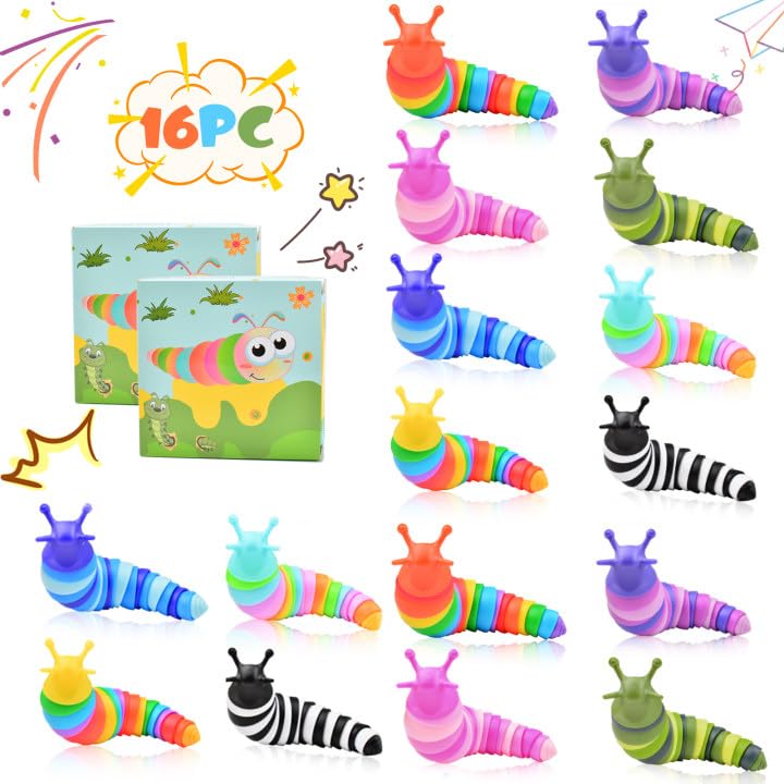 Cevioce 16 PCS Slug Fidget Toys – Sensory & Anxiety Relief