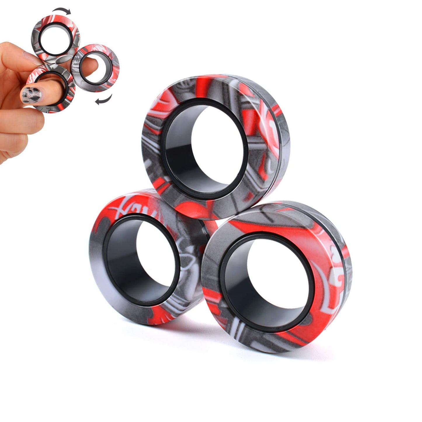 CEVIOCE 3Pcs Magnetic Rings Fidget Toy Set – Portable Focus Aid, Stress Relief, Gift Idea for 8+