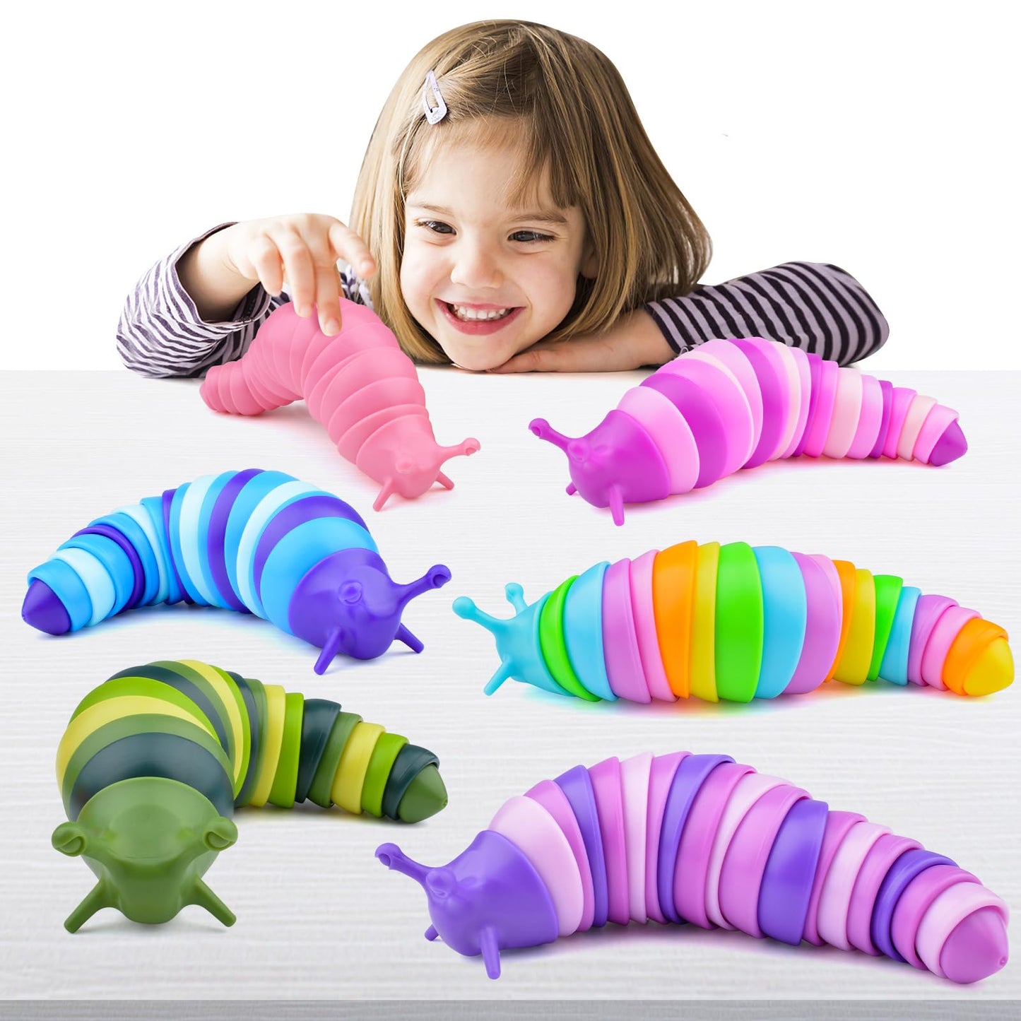 Cevioce 6 Sensory Slug Fidget Toys – Stress Relief, Hand Exercise, Party Favors (Blue)