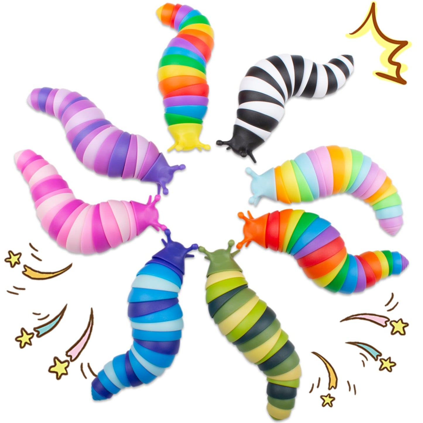 Cevioce 8-Piece Slug Fidget Toys for Anxiety & Focus – Sensory Set, Black