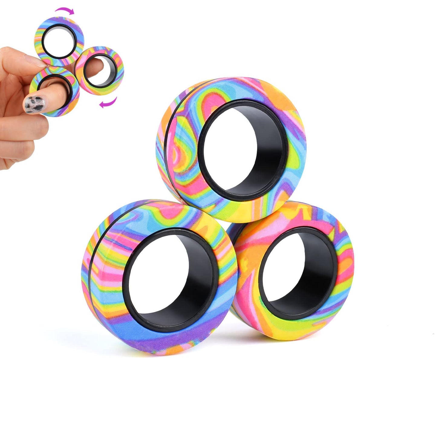 Cevioce 9Pcs Magnetic Rings Fidget Set – Portable Anti-Stress Rings for ADHD & Teens | Gift Pack