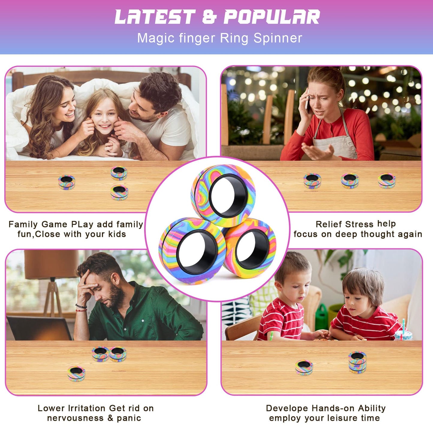 Cevioce 9Pcs Magnetic Rings Fidget Set – Portable Anti-Stress Rings for ADHD & Teens | Gift Pack