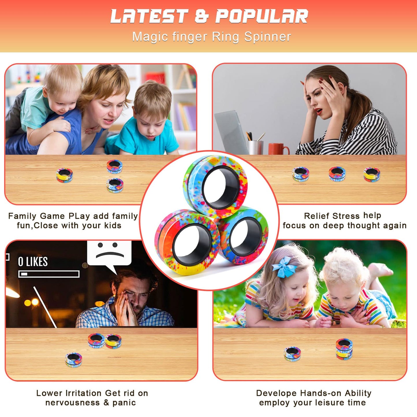 Cevioce 3Pcs Magnetic Rings Fidget Toy Set – Anti-Stress & Focus Aid