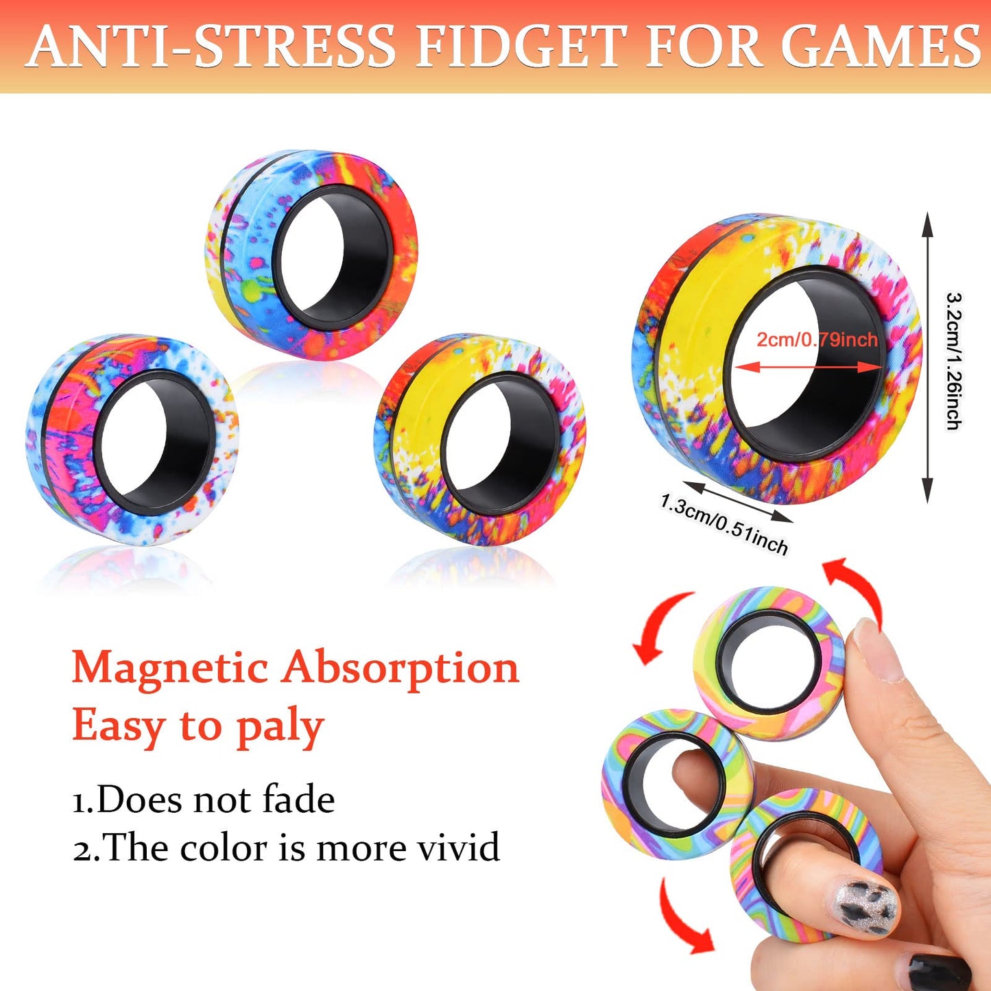 Cevioce 3Pcs Magnetic Rings Fidget Toy Set – Anti-Stress & Focus Aid