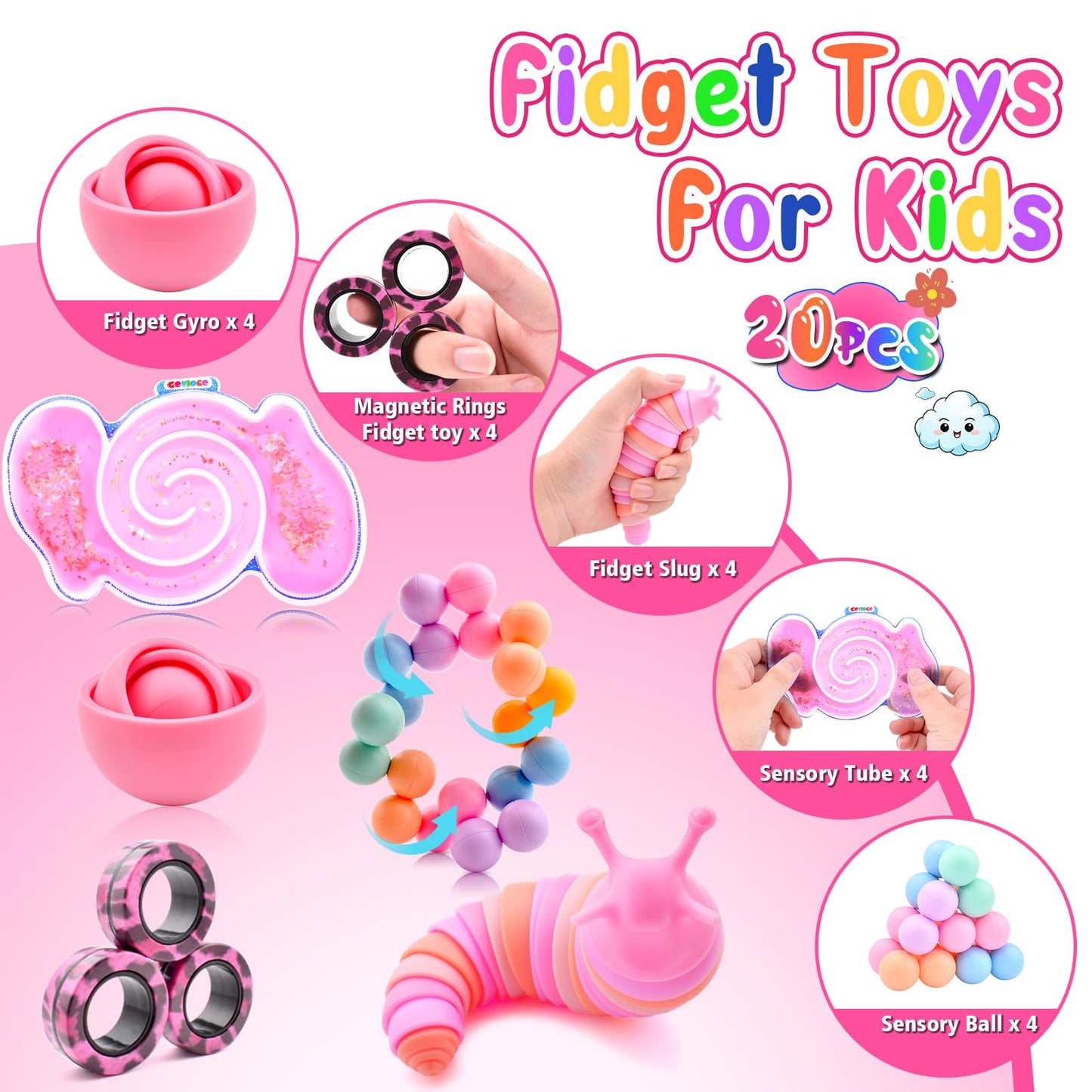 Cevioce 20Pcs Fidget Toys Pack – Sensory Tools for Autism/ADHD, Focus and Calm