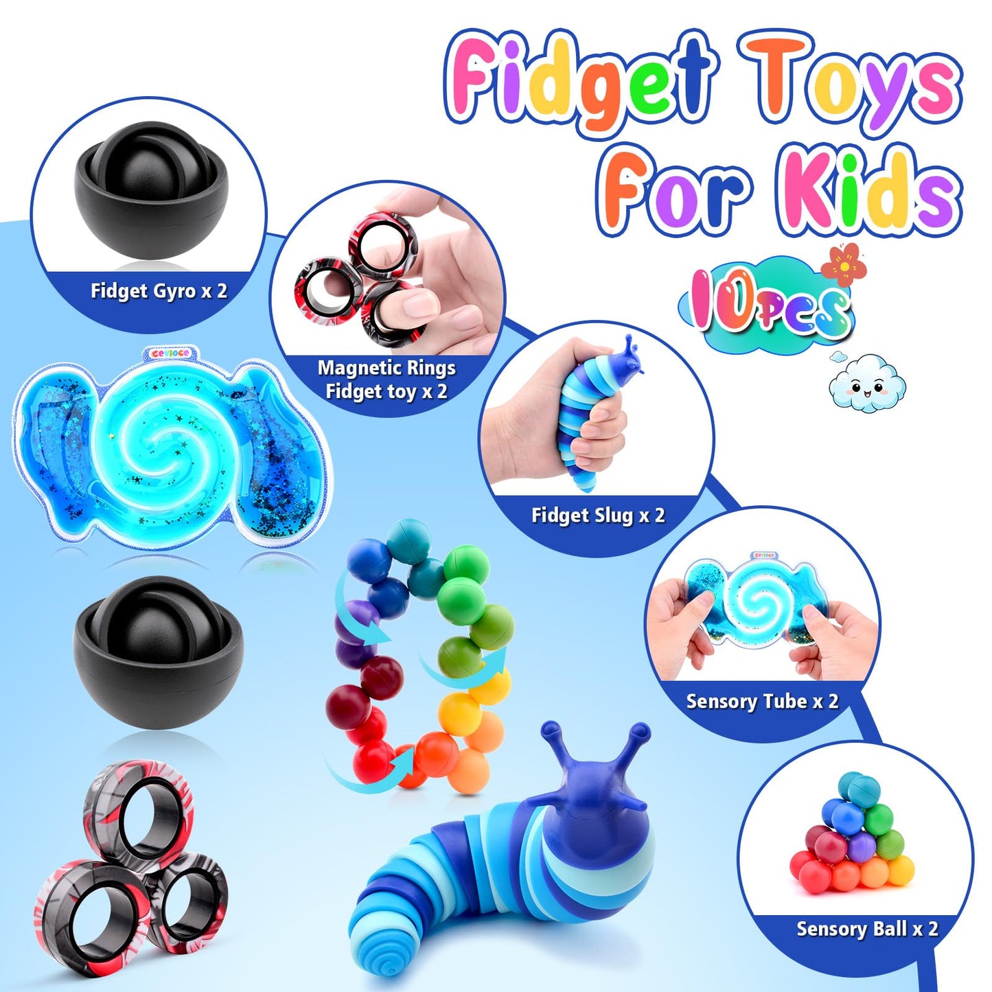 Cevioce 10-Piece Fidget Toys Set — Sensory, ADHD & Autism Friendly for Focus and Calm