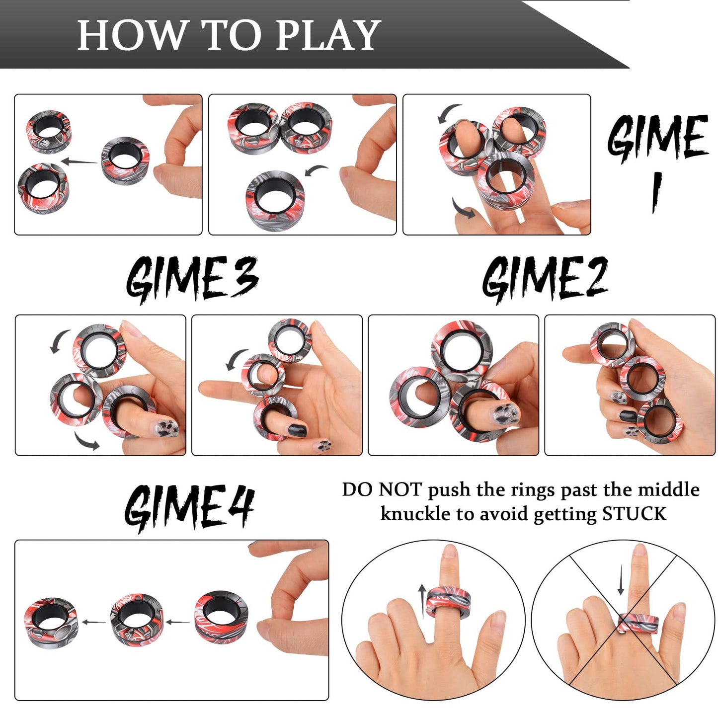 CEVIOCE 3Pcs Magnetic Rings Fidget Toy Set – Portable Focus Aid, Stress Relief, Gift Idea for 8+