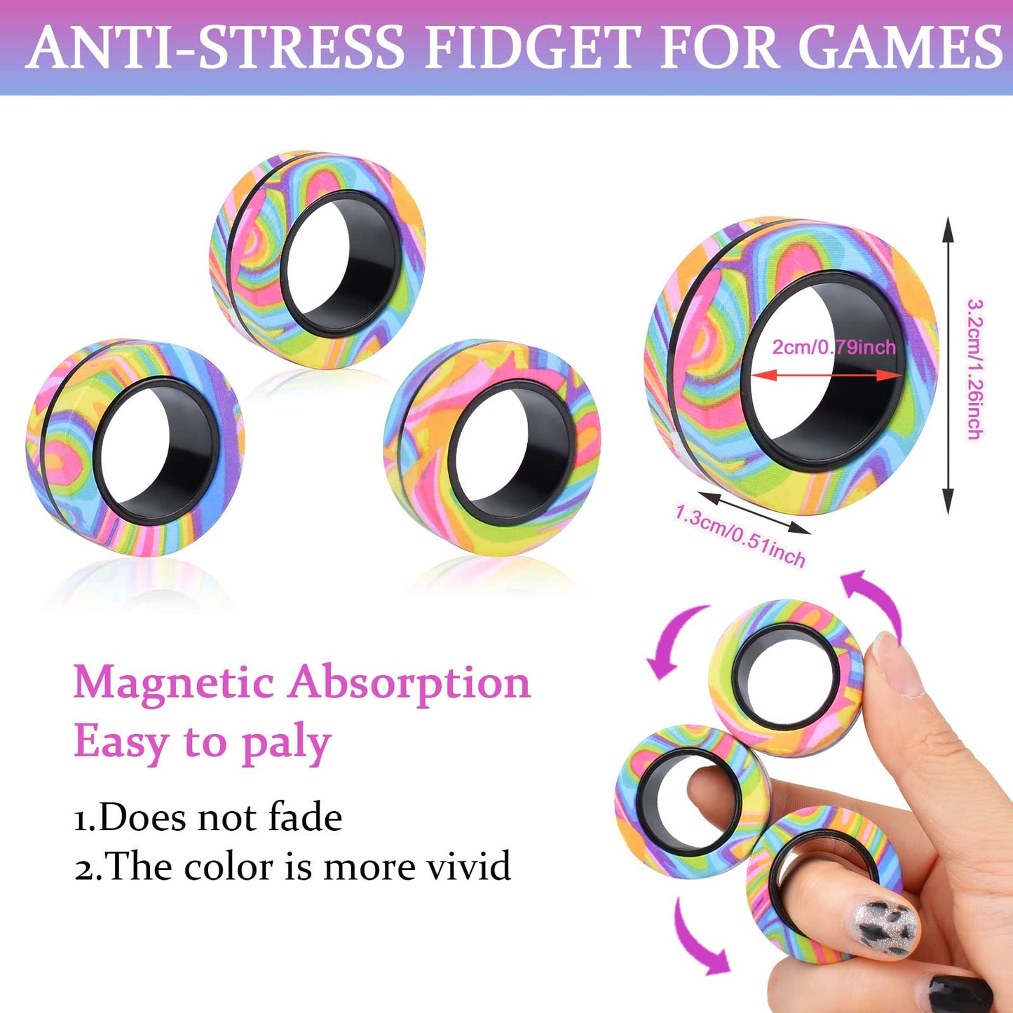 Cevioce 9Pcs Magnetic Rings Fidget Set – Portable Anti-Stress Rings for ADHD & Teens | Gift Pack