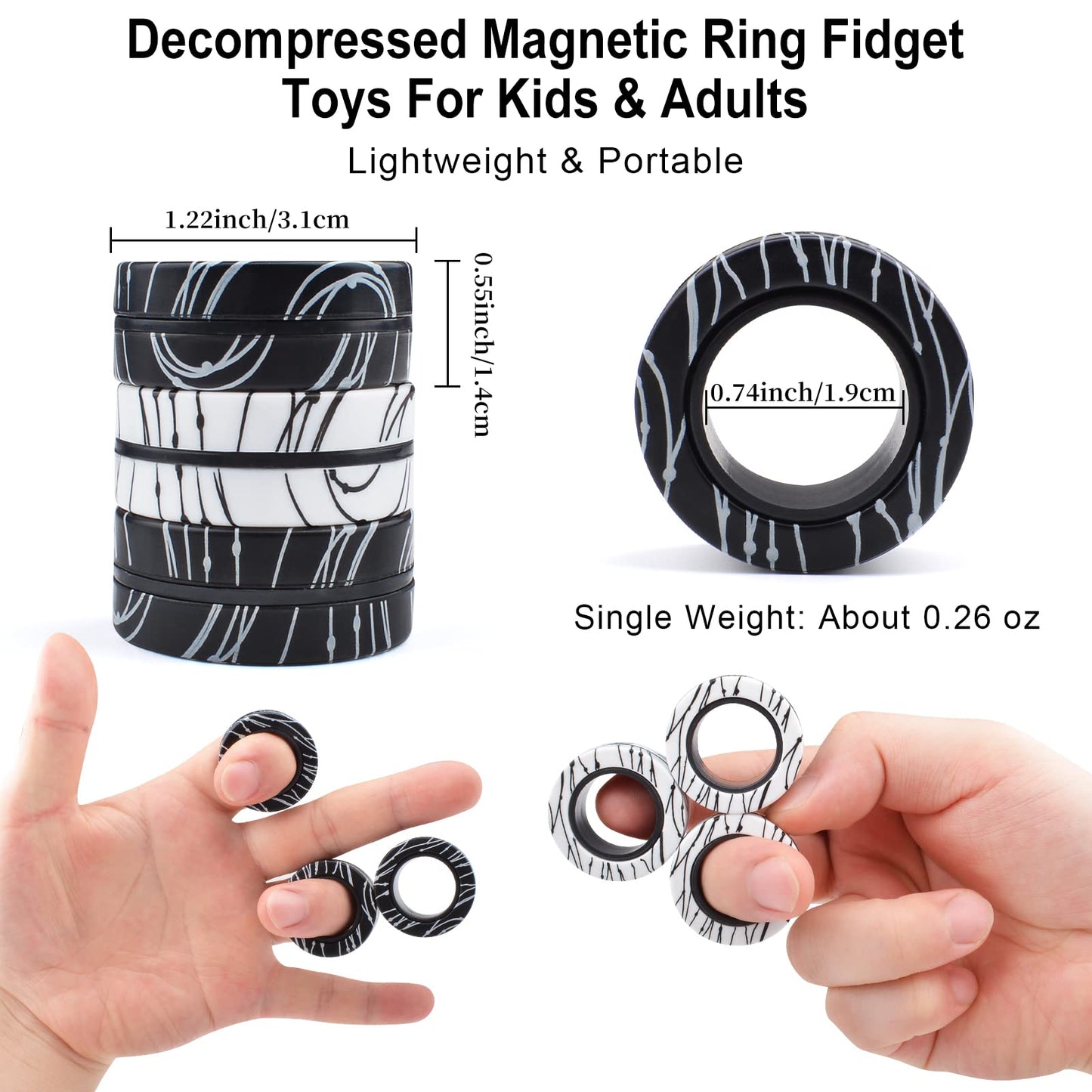 Cevioce 6-Pack Magnetic Rings Fidget Toys – Spin, Focus, and Calm Anxiety for Teens & Adults