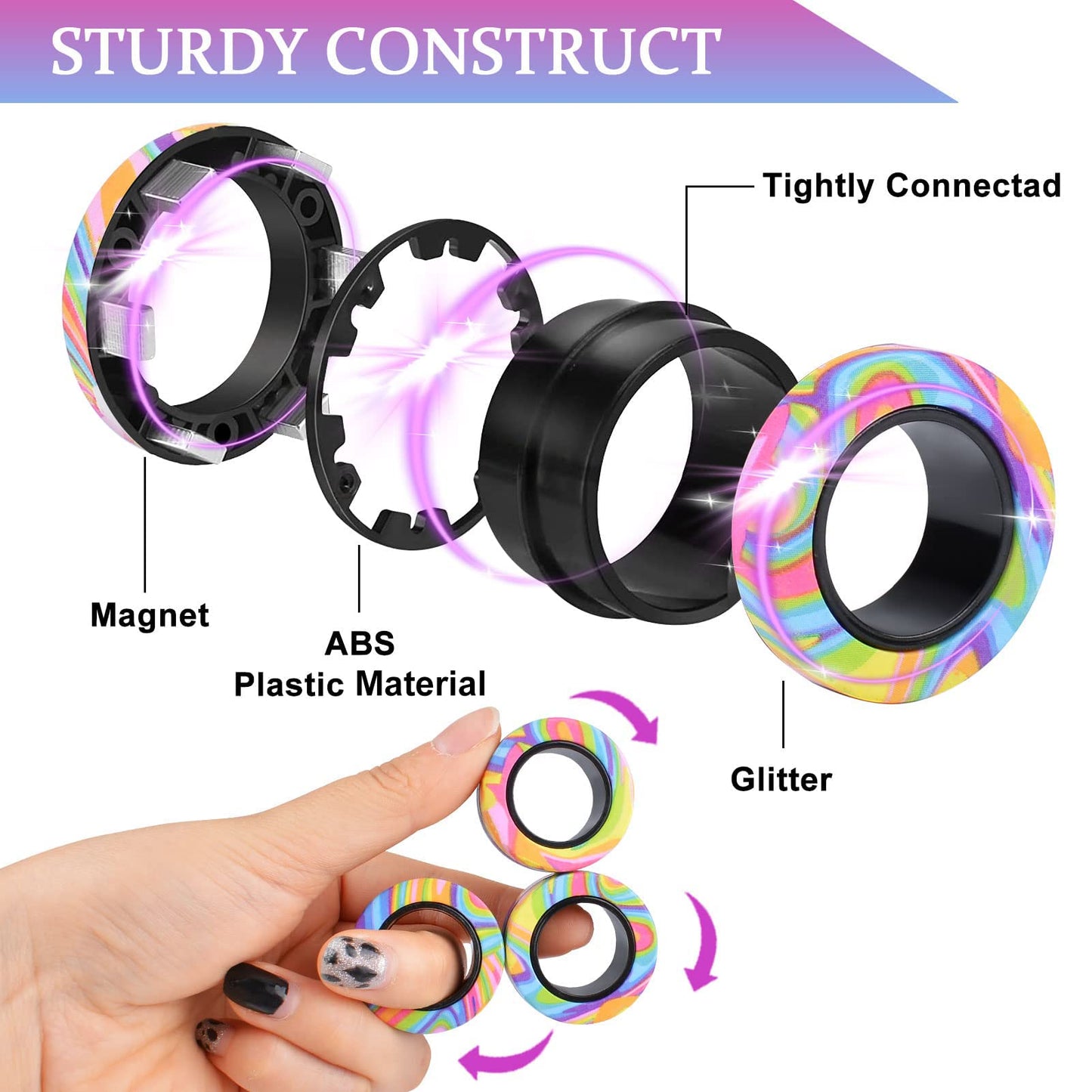 Cevioce 9Pcs Magnetic Rings Fidget Set – Portable Anti-Stress Rings for ADHD & Teens | Gift Pack