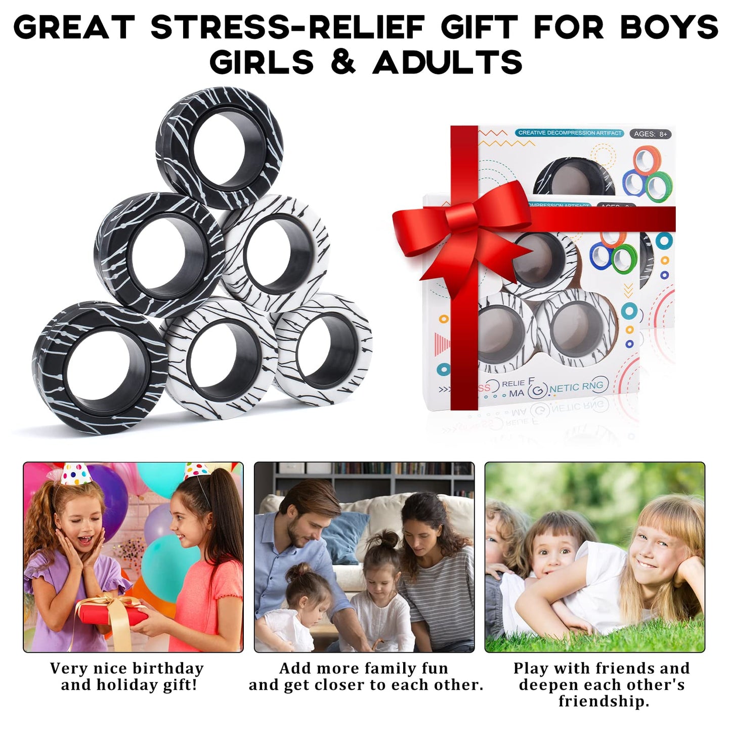 Cevioce 6-Pack Magnetic Rings Fidget Toys – Spin, Focus, and Calm Anxiety for Teens & Adults