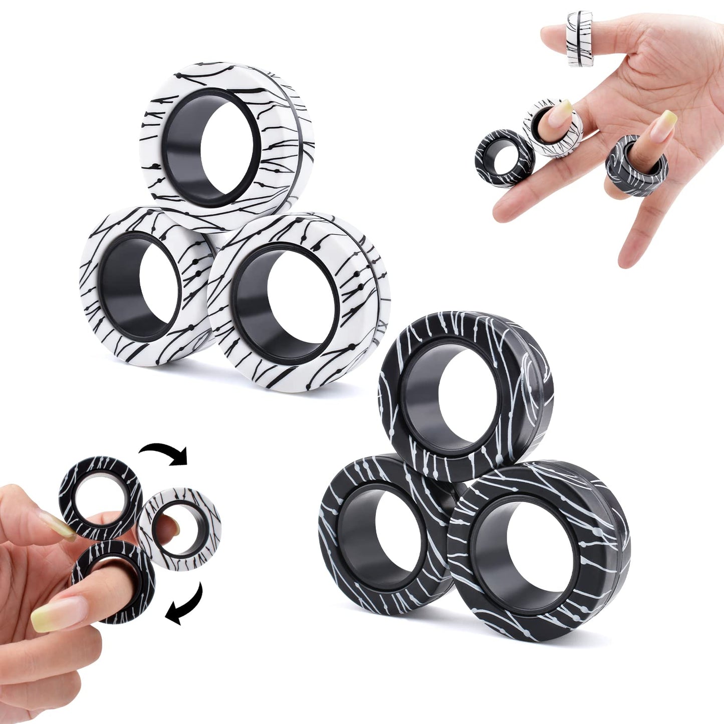 Cevioce 6-Pack Magnetic Rings Fidget Toys – Spin, Focus, and Calm Anxiety for Teens & Adults