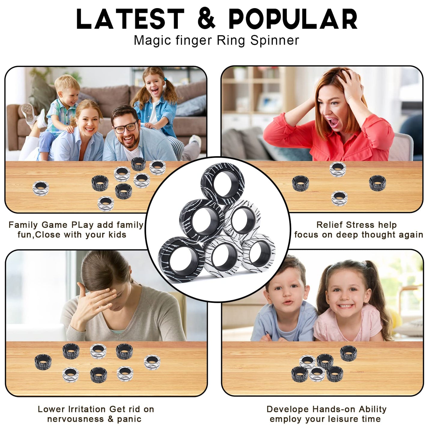 Cevioce 6-Pack Magnetic Rings Fidget Toys – Spin, Focus, and Calm Anxiety for Teens & Adults