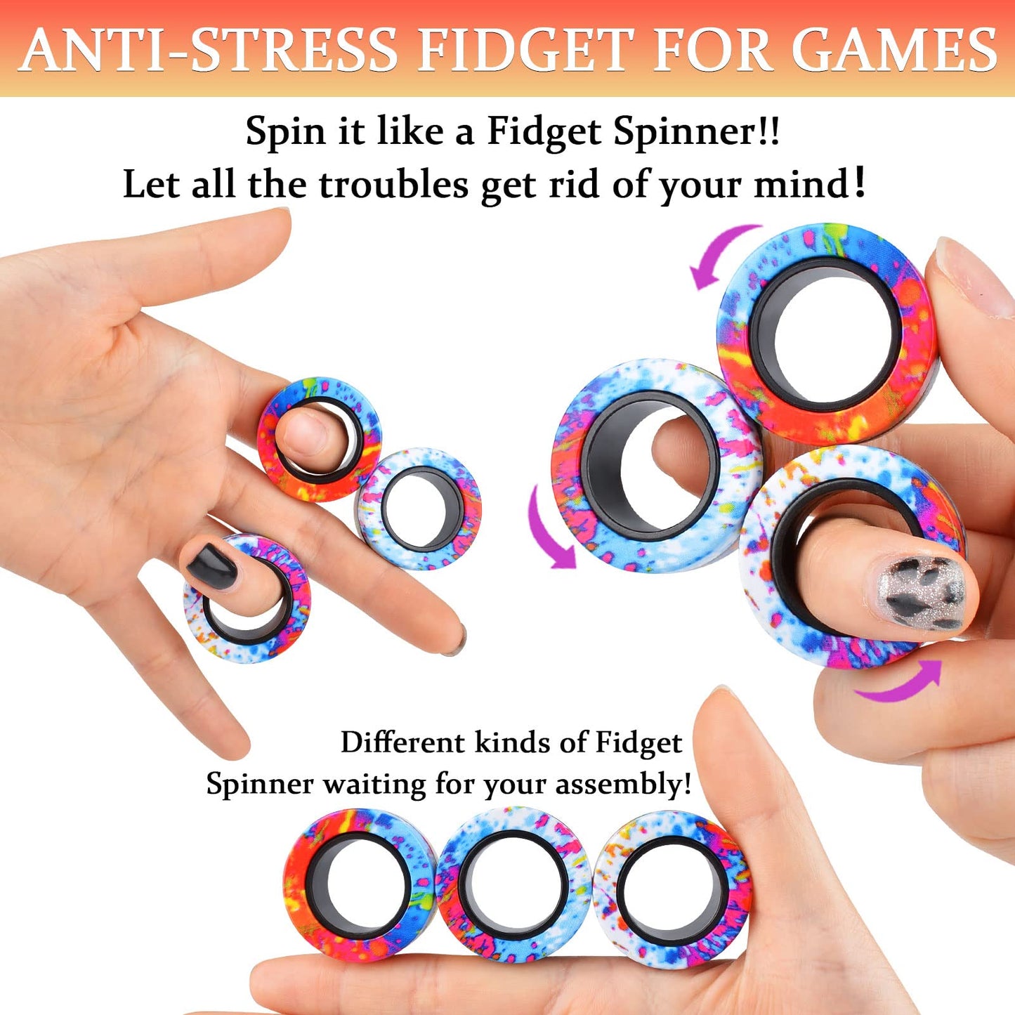Cevioce 3Pcs Magnetic Rings Fidget Toy Set – Anti-Stress & Focus Aid