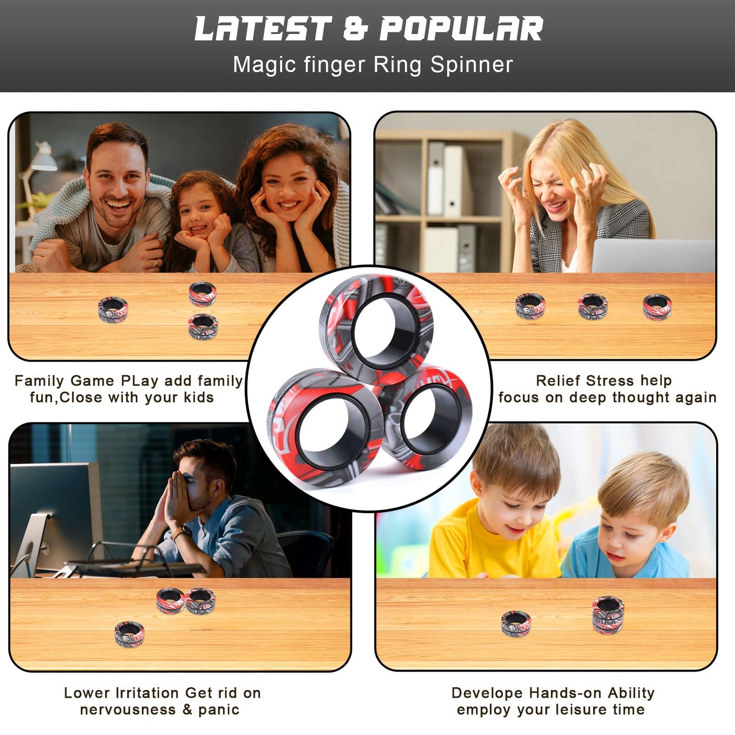 CEVIOCE 3Pcs Magnetic Rings Fidget Toy Set – Portable Focus Aid, Stress Relief, Gift Idea for 8+