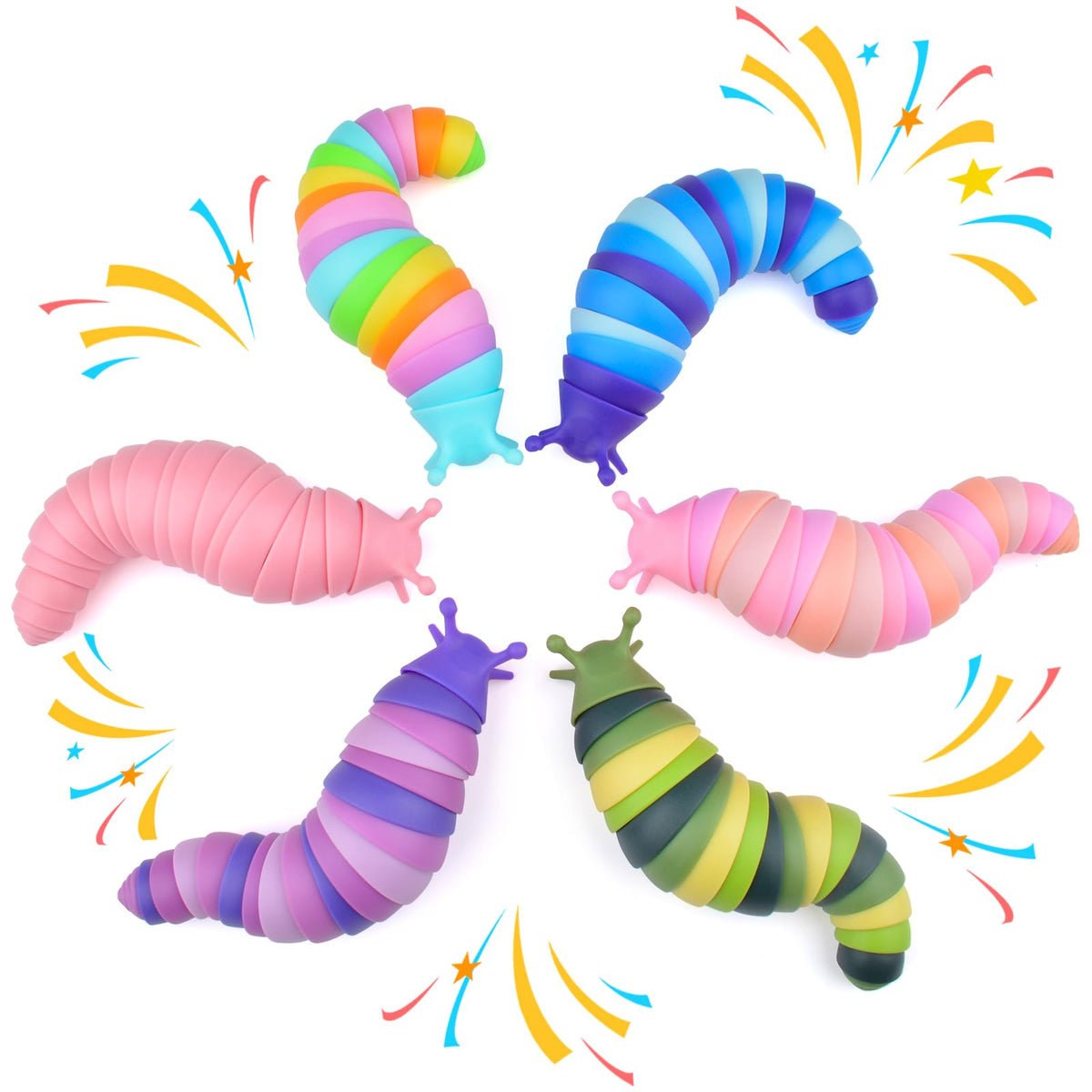 Cevioce Sensory Slug Fidget Toys – 6pc Set for All Ages, 5.8 Inch, Autism-Friendly