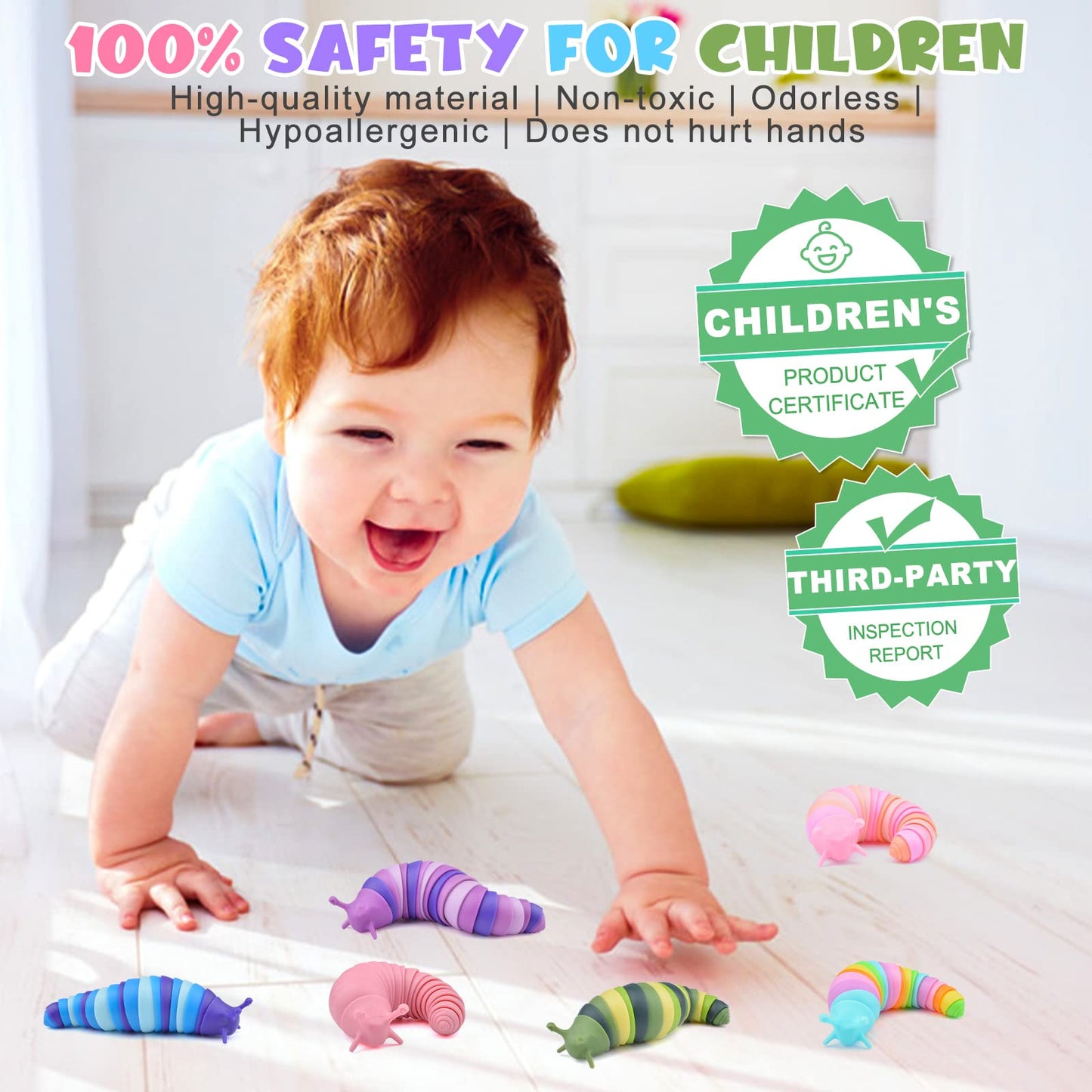 Cevioce Sensory Slug Fidget Toys – 6pc Set for All Ages, 5.8 Inch, Autism-Friendly