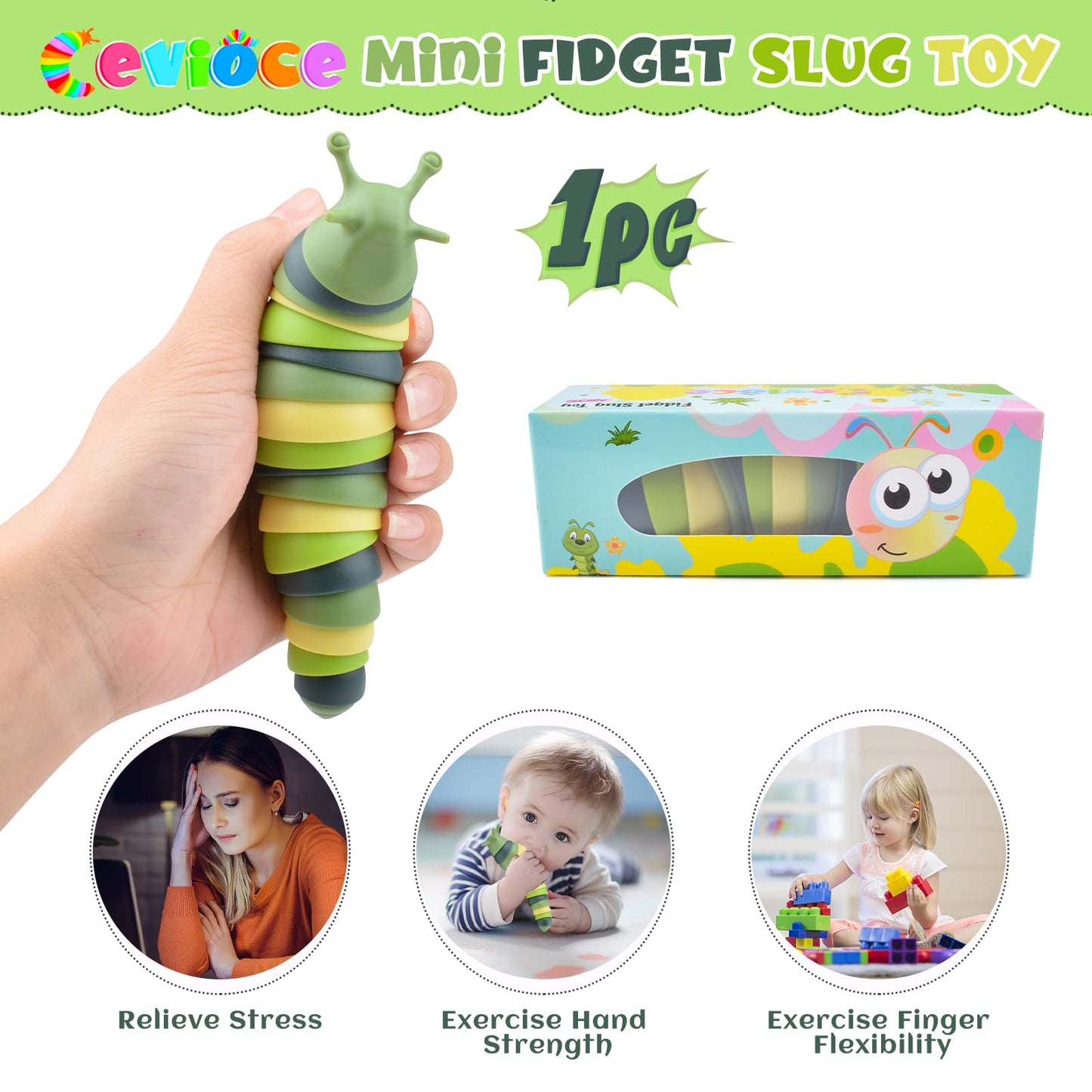 Cevioce Sensory Slug – Mini Fidget Toy for Kids & Adults (Green)