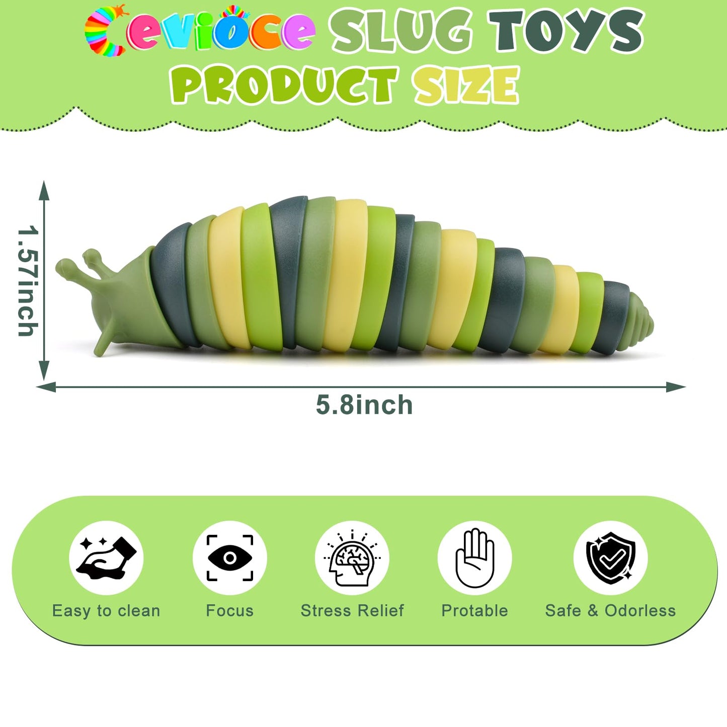 Cevioce Sensory Slug – Mini Fidget Toy for Kids & Adults (Green)