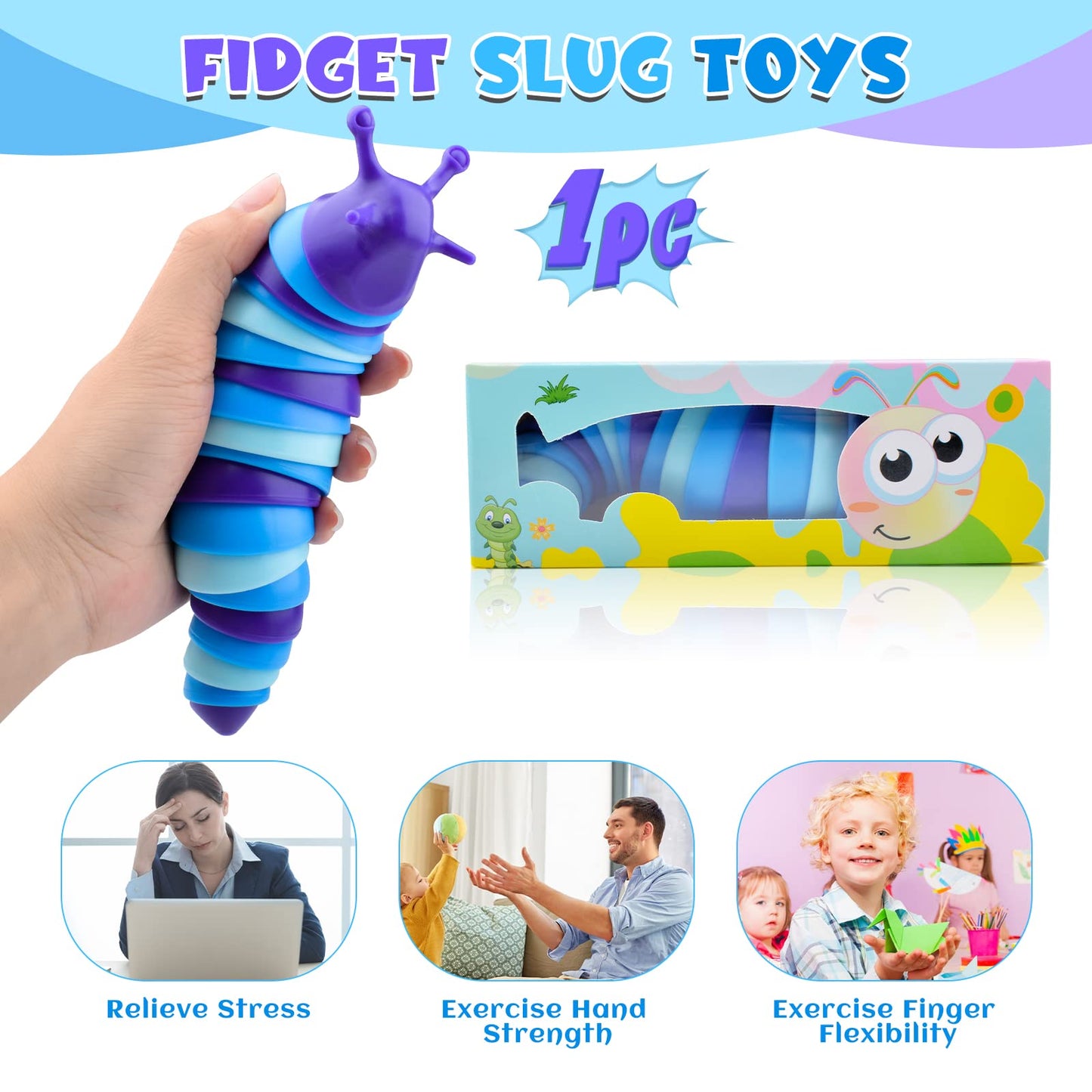 Cevioce Sensory Slug Fidget Toy | Stress Relief & Hand Exercise for All Ages