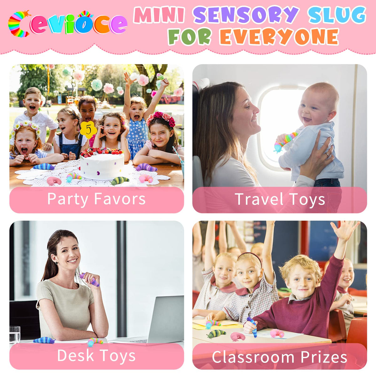 Cevioce Sensory Slug Fidget Toys – 6pc Set for All Ages, 5.8 Inch, Autism-Friendly