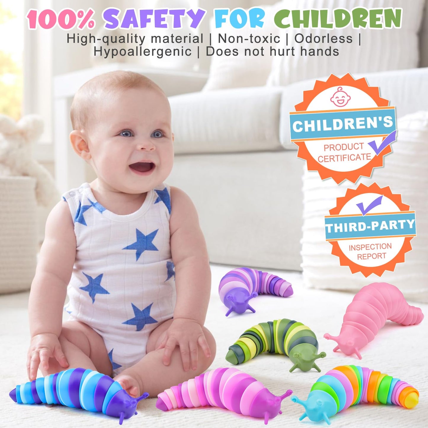 Cevioce Sensory Slug Fidget Toys - 4-Pack for Stress Relief, Focus & Play (Ages 3+)