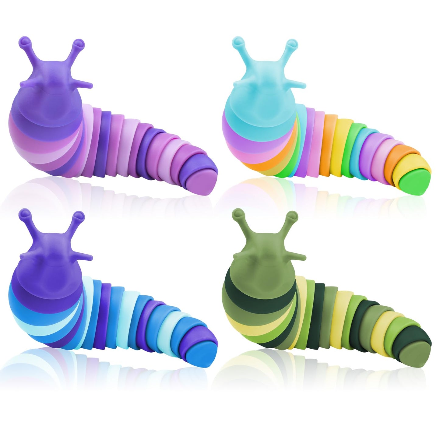 Cevioce Sensory Slug Fidget Toys - 4-Pack for Stress Relief, Focus & Play (Ages 3+)