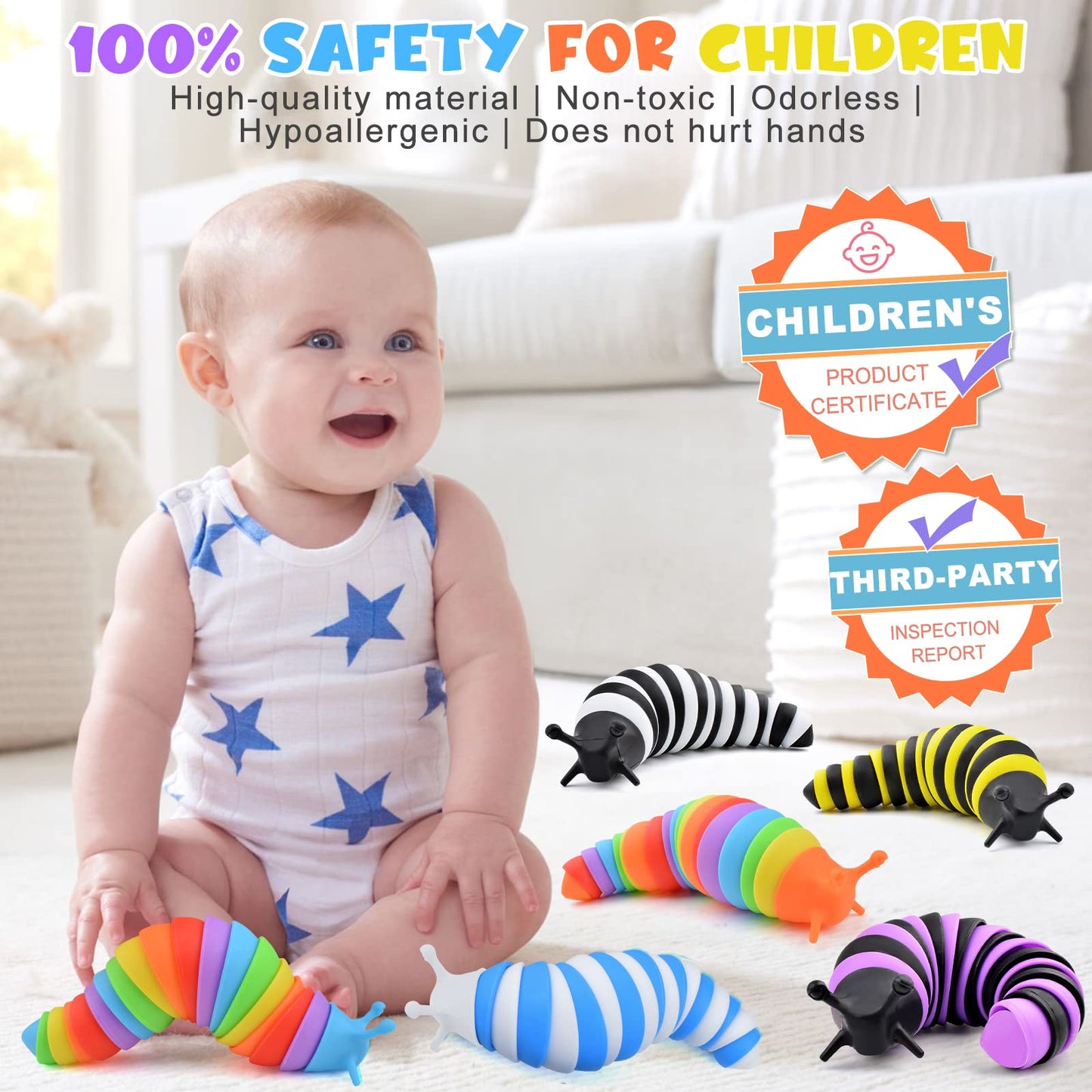 Cevioce Sensory Slug Fidget Toys – 6-Pack for Autism Sensory Play & Party Favors