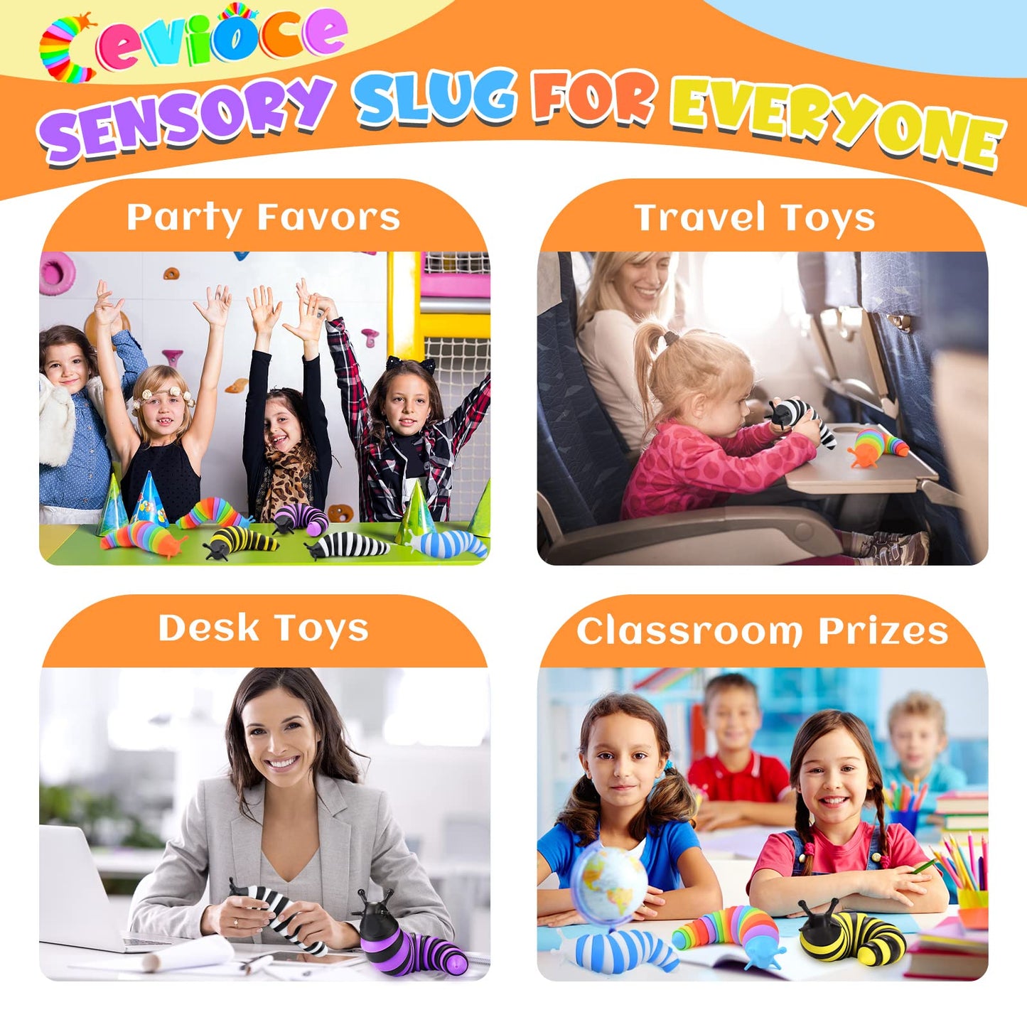 Cevioce Sensory Slug Fidget Toys – 6-Pack for Autism Sensory Play & Party Favors