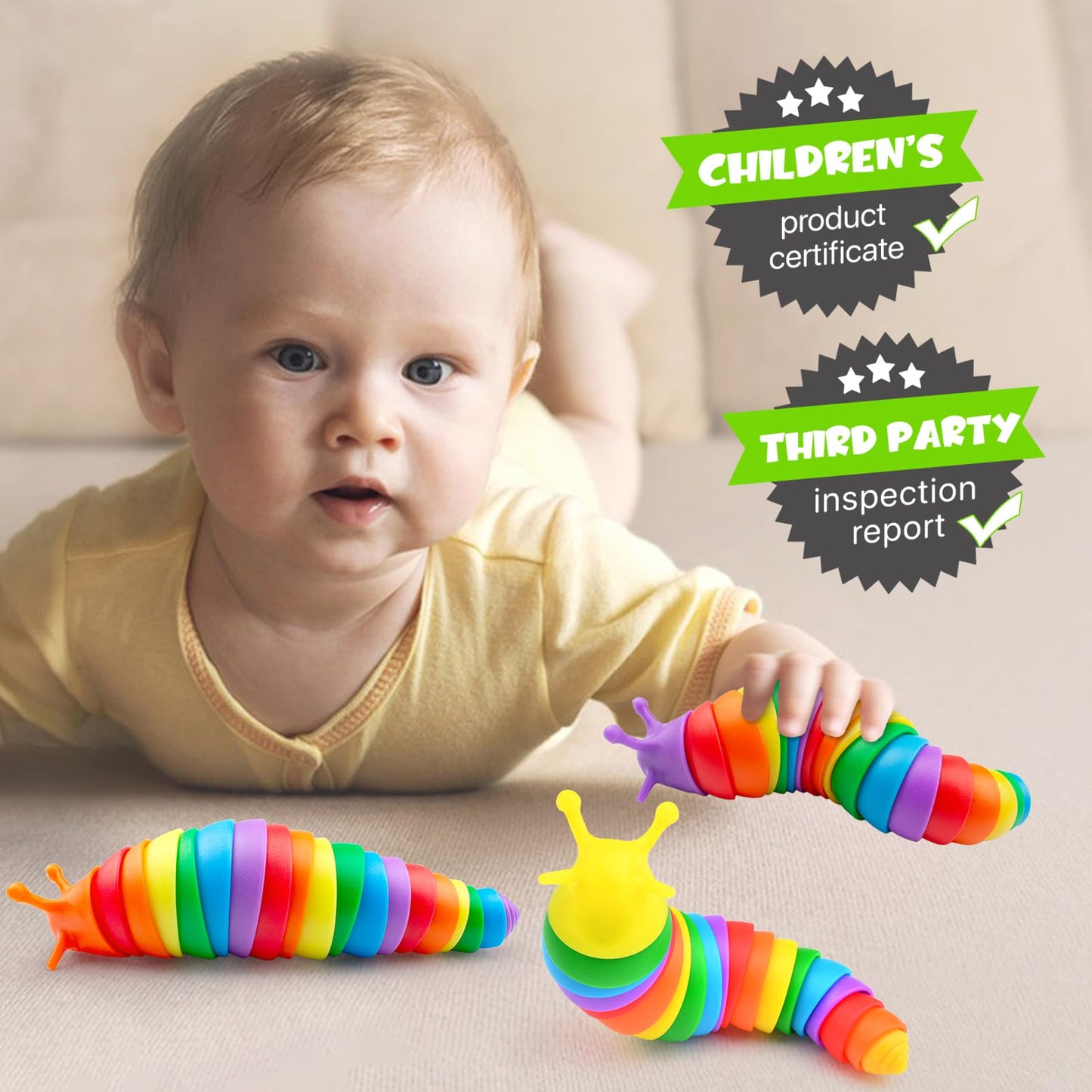 Cevioce 3PCS Slug Fidget Toys — Sensory Crawling Slug Set for Kids 3+ | Travel & Focus