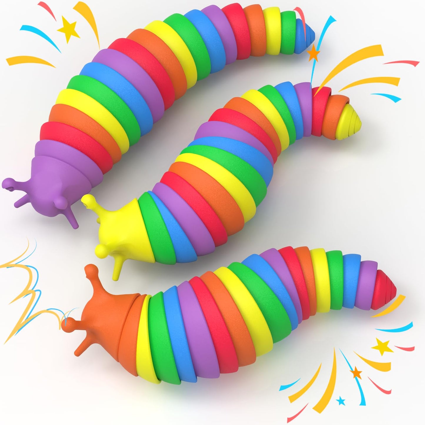 Cevioce 3PCS Slug Fidget Toys — Sensory Crawling Slug Set for Kids 3+ | Travel & Focus