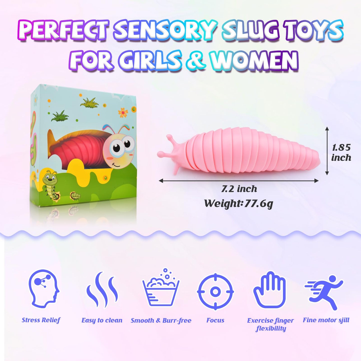 Cevioce Sensory Slug Toy – Valentines Day Gifts for Kids & Adults | Fidget Stress Relief Toy