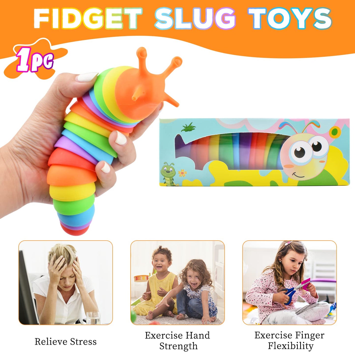 Cevioce Fidget Slug Toy – Sensory Slug Fidget for Kids & Adults | 1-Pc Cute Sensory Toy