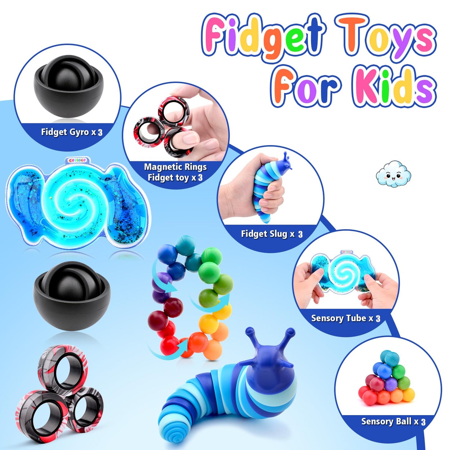 Cevioce 15Pcs Fidget Toys Pack – Sensory Fidgets for Focus, Autism & ADHD, Safe & Non-Toxic