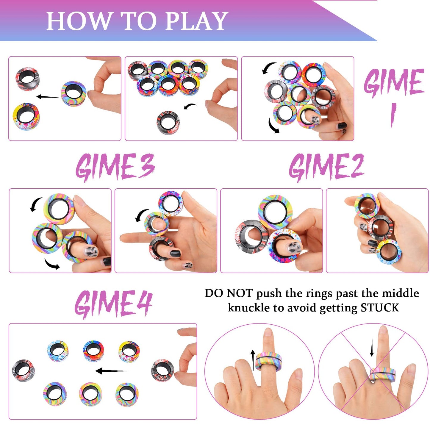 Cevioce 9Pcs Magnetic Rings Fidget Toy Set – ADHD & Anxiety Relief, Portable Spin Rings, Valentines Gift