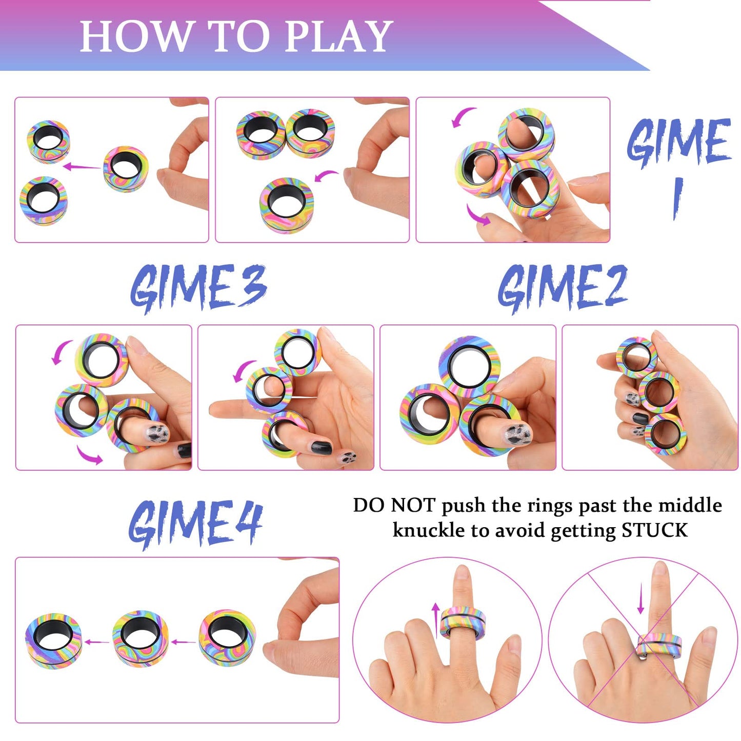 Cevioce 9Pcs Magnetic Rings Fidget Set – Portable Anti-Stress Rings for ADHD & Teens | Gift Pack