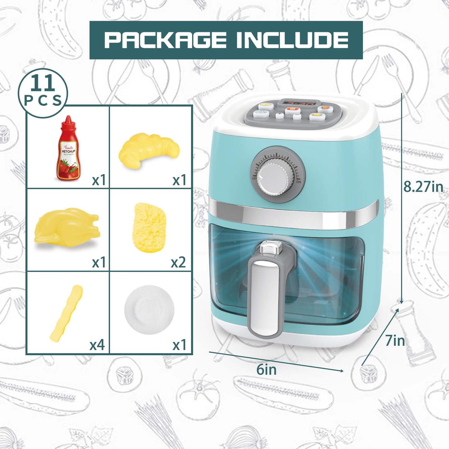 Cewuky Toy Air Fryer Playset for Kids – Color-Changing Food, Sound & Light