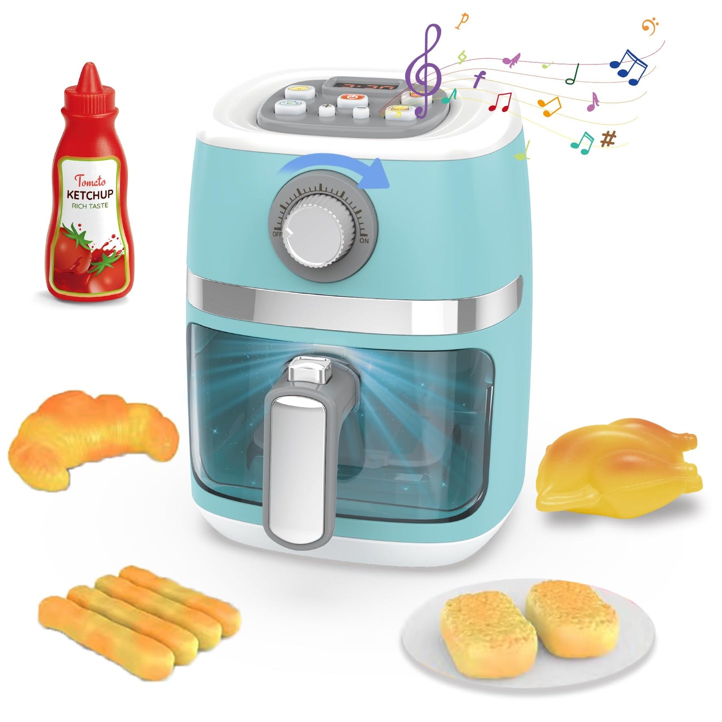 Cewuky Toy Air Fryer Playset for Kids – Color-Changing Food, Sound & Light