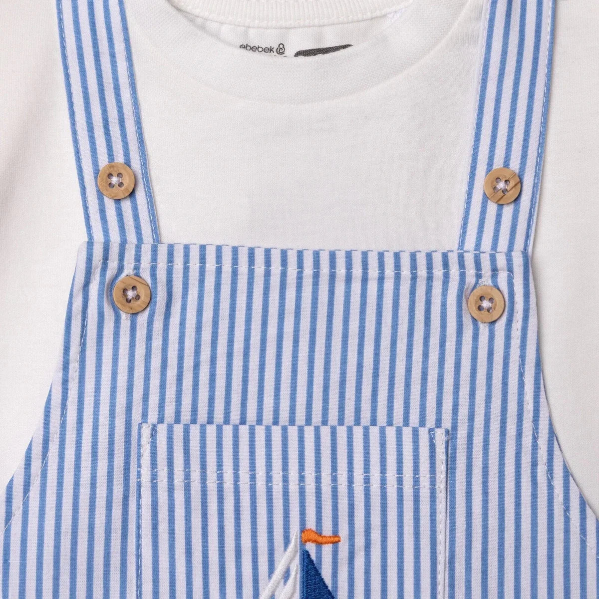 HelloBaby Boys Dungarees & T-shirt Nautical Print Buttoned Little Sailor Crew Neck Above the Knee Sh - Blue