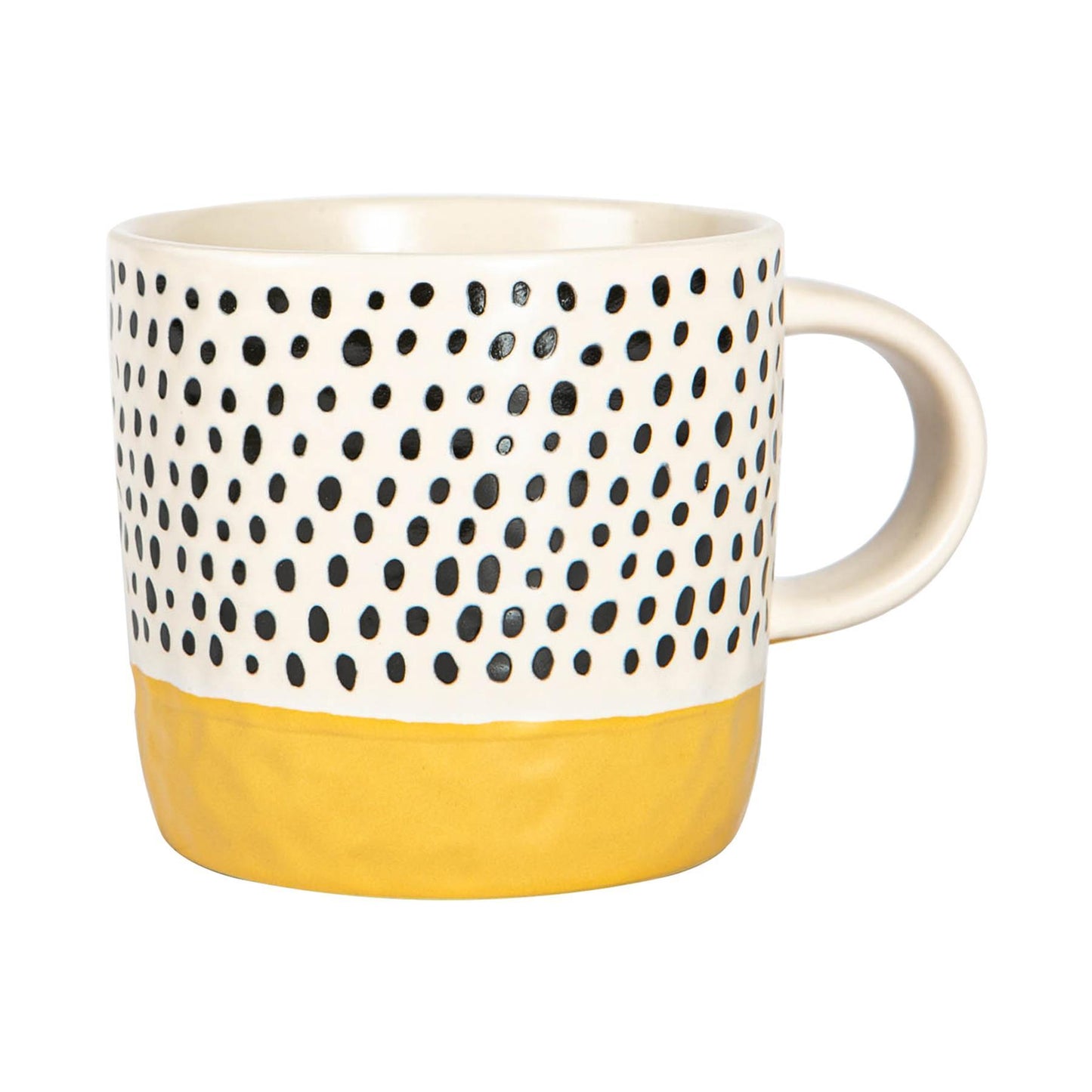 385ml Yellow Colour Block Spot Portuguese Stoneware Coffee Mugs - Pack of Six