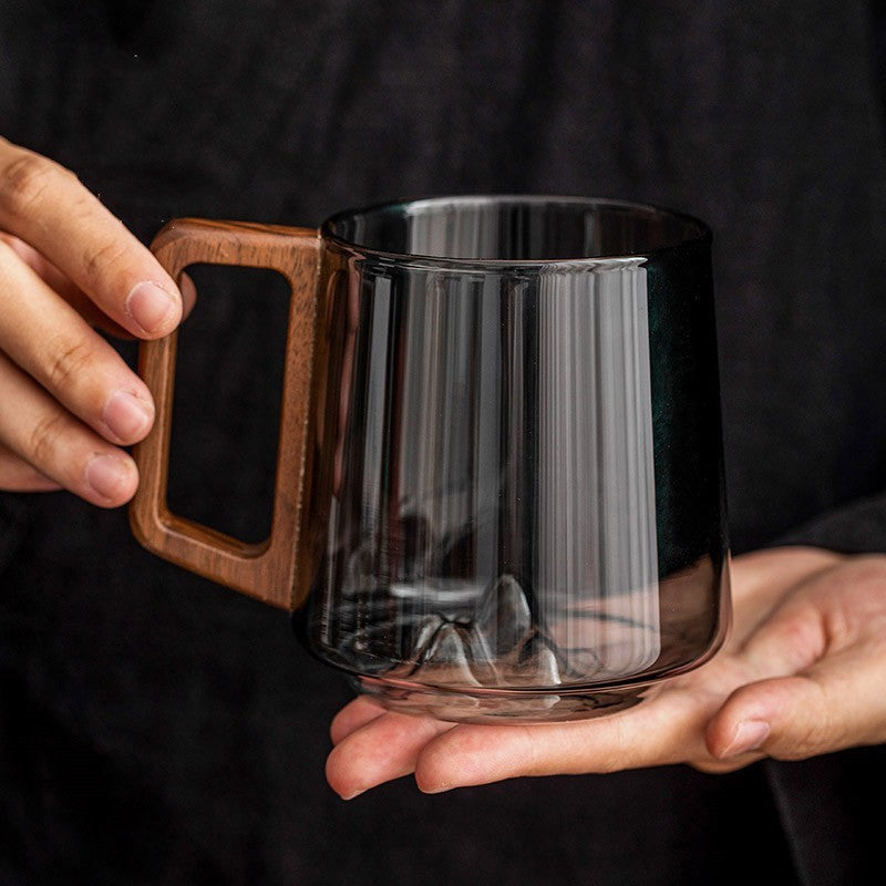 Wooden Handled Mountain View Drinking Cup, Premium Quality Bubble Cup for Home & Office